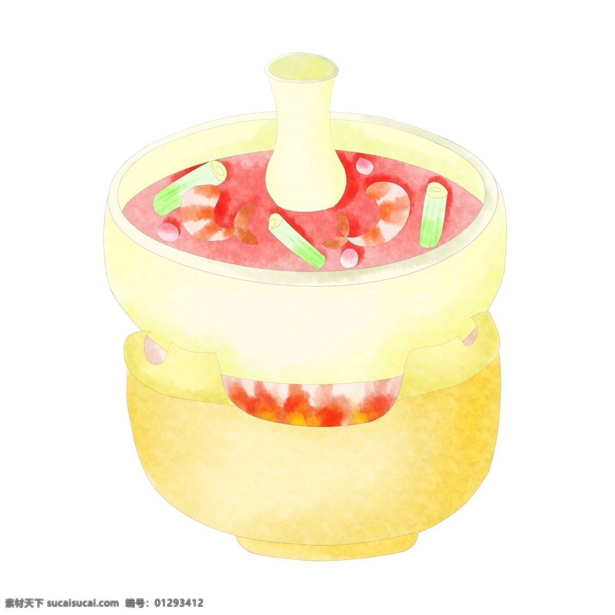 麻辣 红色 暖 锅 插画 铜火锅 老北京火锅 麻辣火锅 食物 中国风 传统木炭锅 红色火锅汤 黄色锅 麻辣暖锅插画
