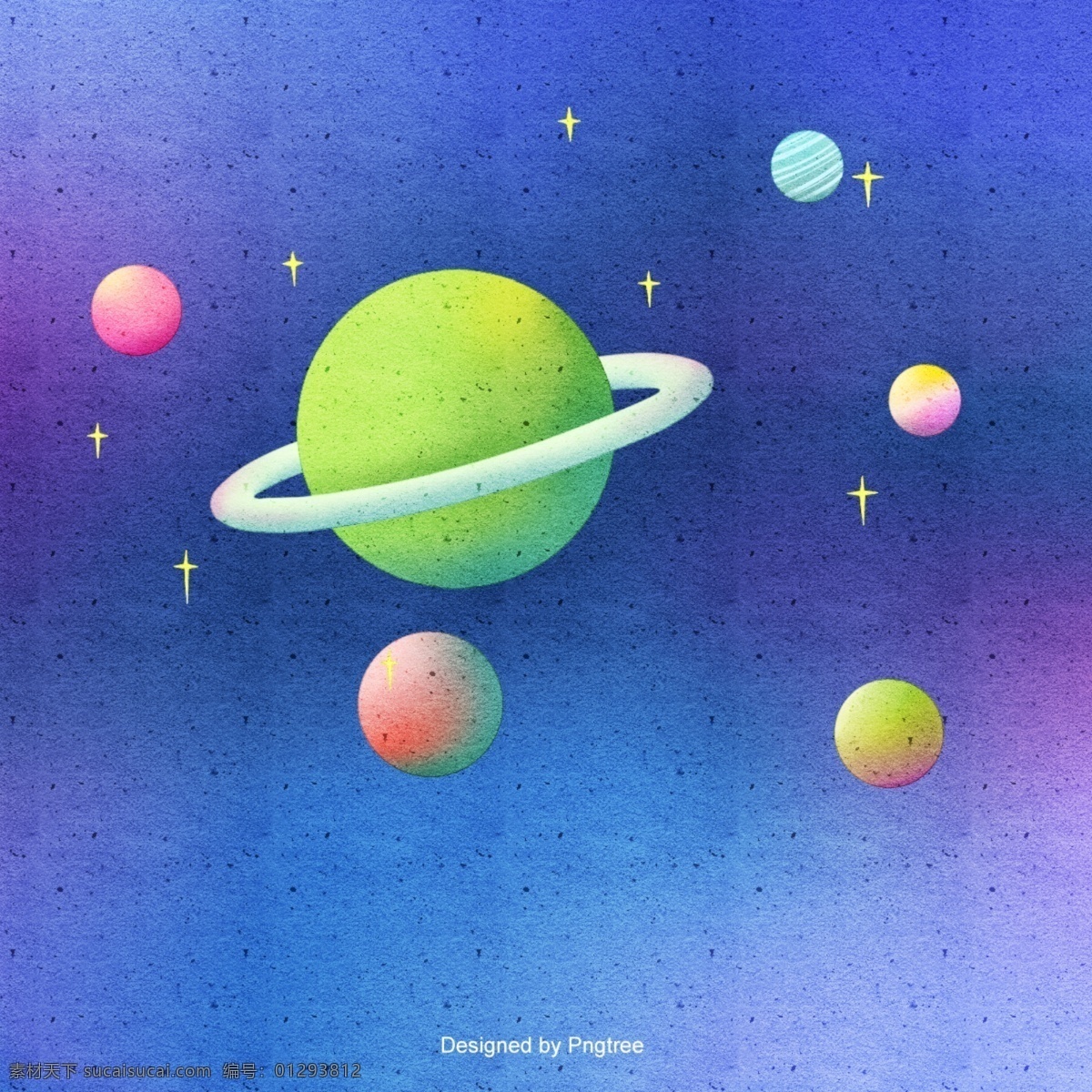 手绘 水彩 宇宙 行星 背景 抽象 恒星 天空 科学 空间 星系 夜晚