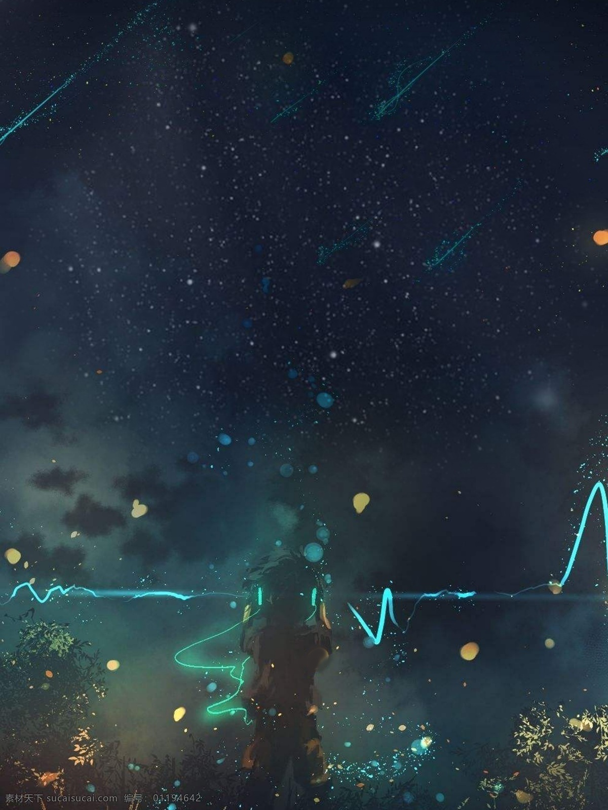 浪漫 梦幻 星空 广告 背景 广告背景 夜空 星星 光点 波浪线 美丽