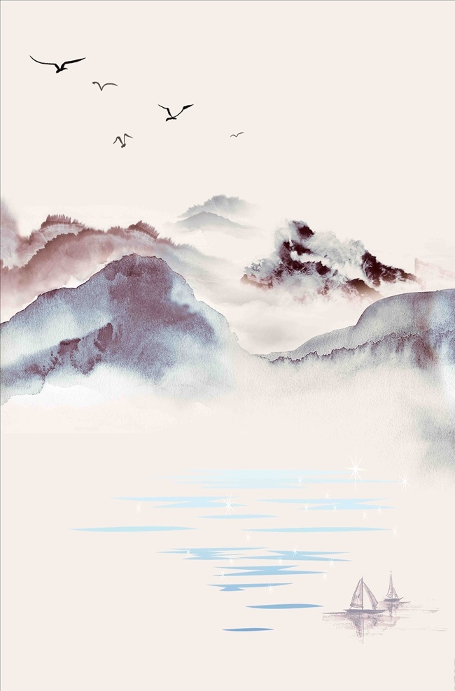 山水 背景画 中国风 小清新 海报 画册 包装
