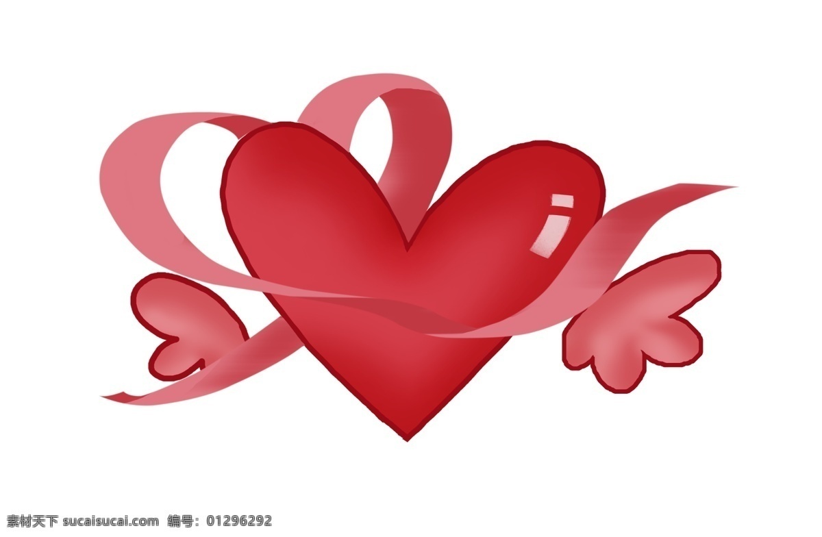 红色 爱心 丝带 装饰 插画 红色的心形 红心装饰 粉色的丝带 装饰品 唯美的红心 浪漫爱心 卡通插画