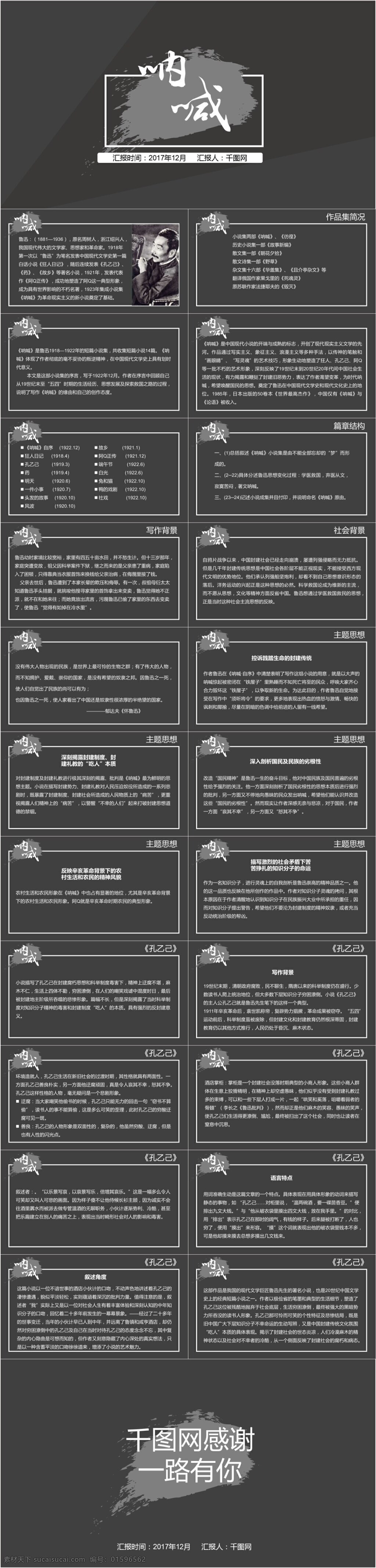 黑白 简约 中学 语文课件 呐喊 模板 ppt模板 大气 课件 培训课件 中国风