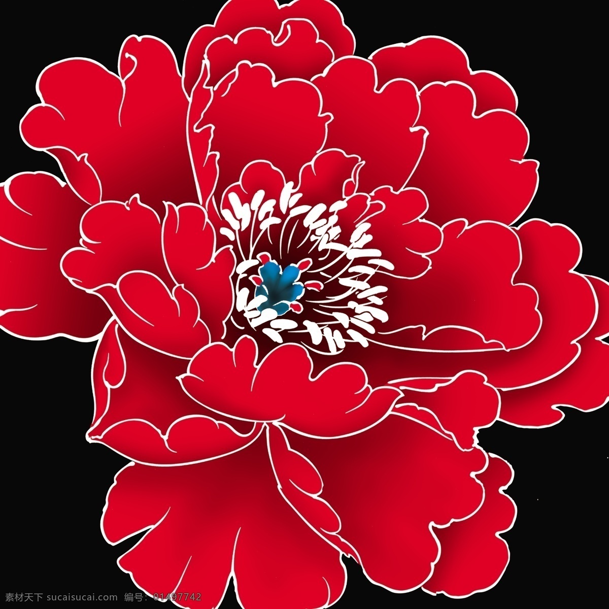 自己 画 分层 牡丹花 花 适合月饼包装 源文件库