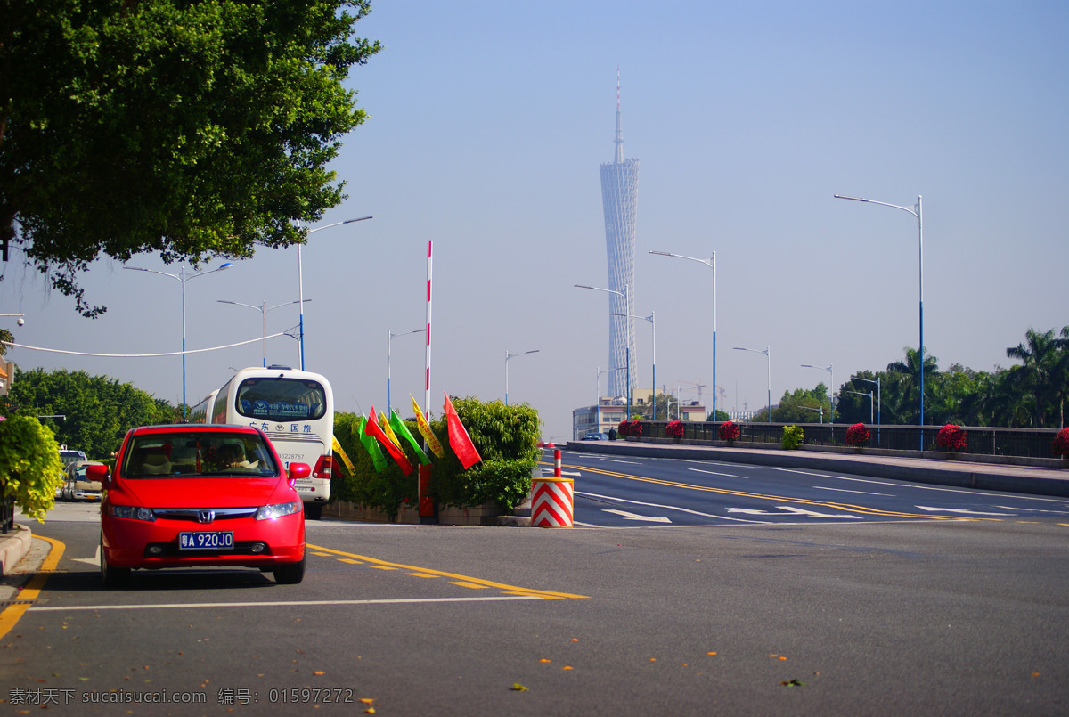 红色 本田 轿车 广州电视塔 汽车 工业生产 小车 交通工具 汽车图片 现代科技