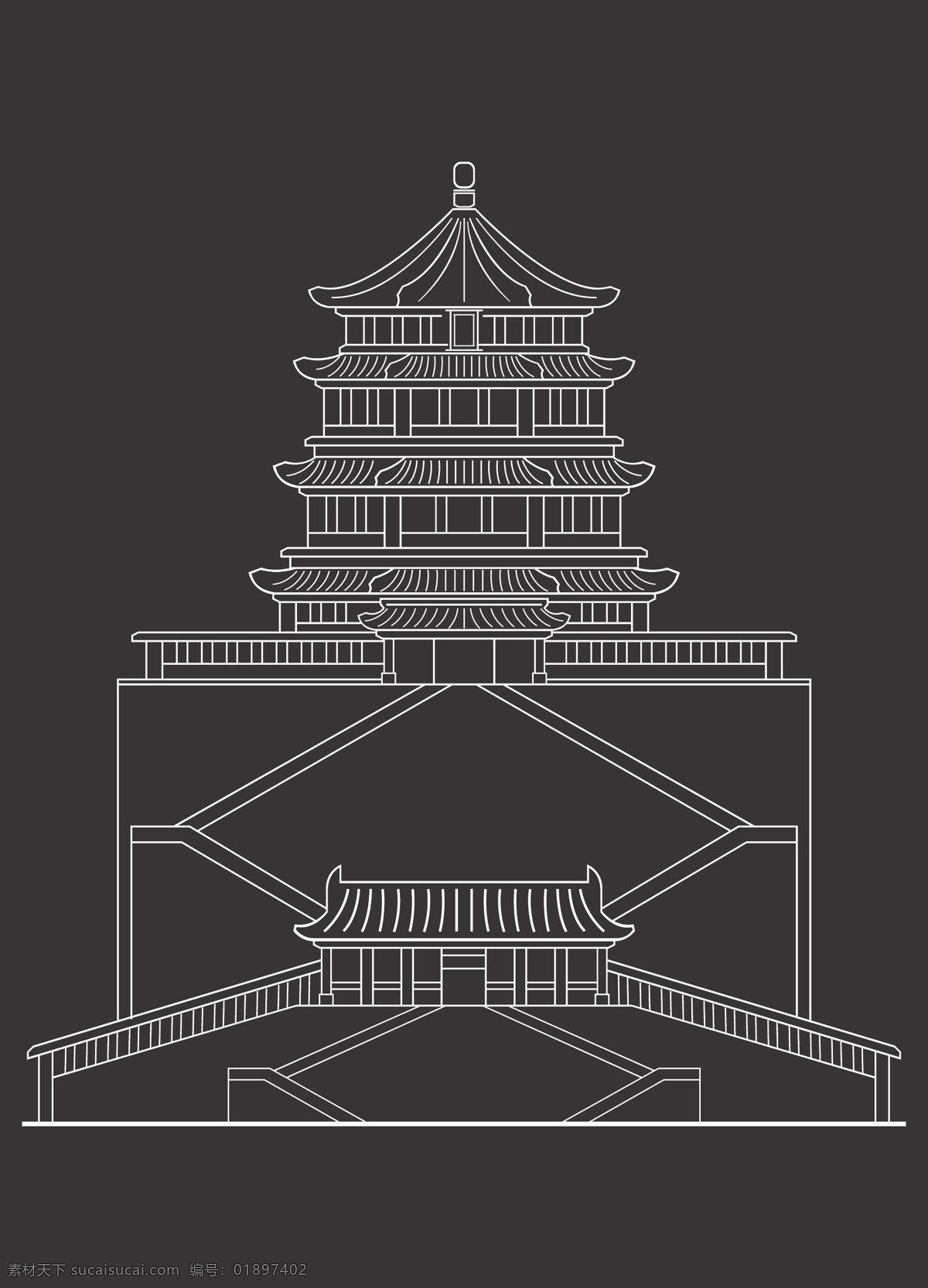 颐和园 佛香阁 建筑 矢量 传统 矢量素材 手绘 线稿 传统建筑 建筑家居