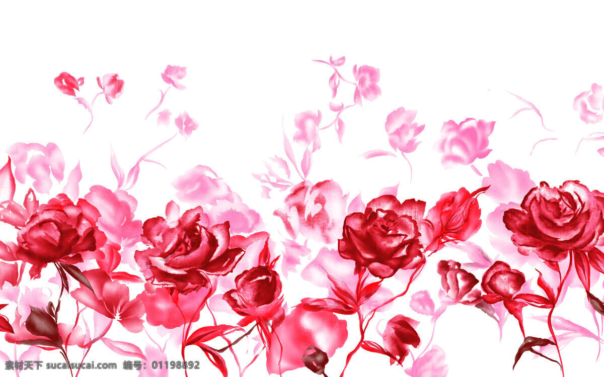 合成 红色 花朵 花 白底 底纹边框 花边花纹