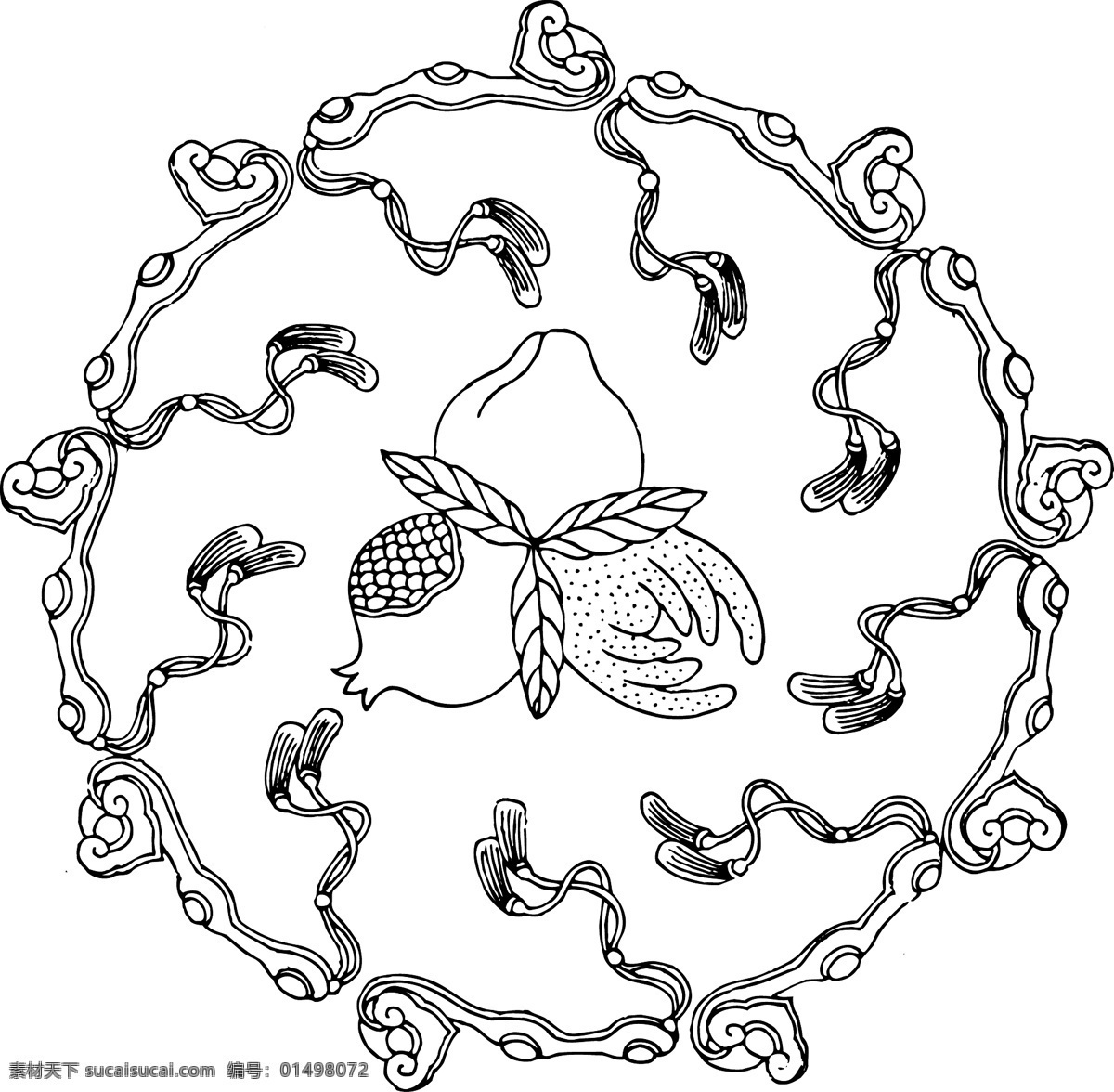 传统文化 石榴 桃子 文化艺术 玉如意 植物 瓜果纹 水果 纹 矢量 模板下载 水果纹 矢量图 日常生活