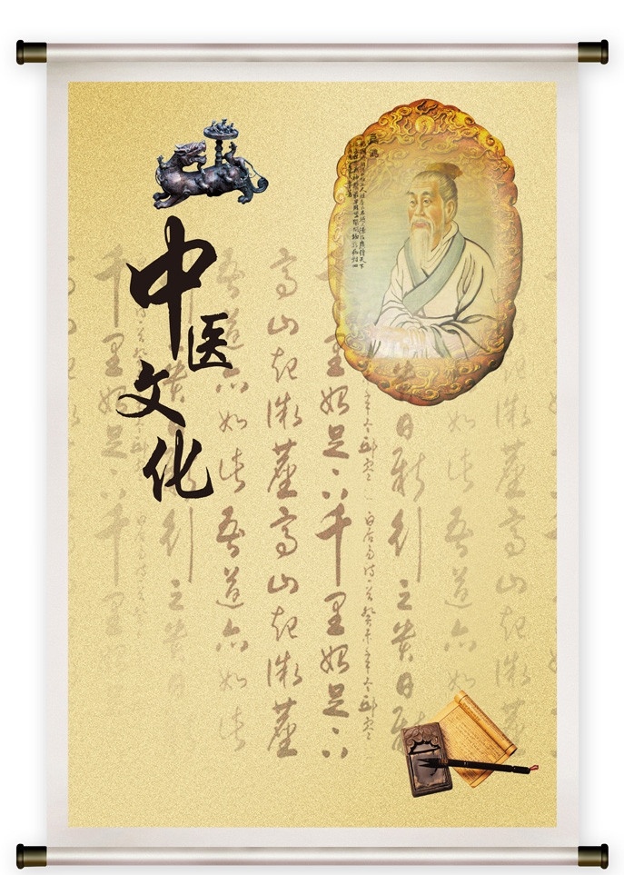 中医文化 中医院 中医 中药 古卷 卷轴 笔墨 镜框 框架 书法 古文 砚台 古代中医 古代名医 古人 源文件