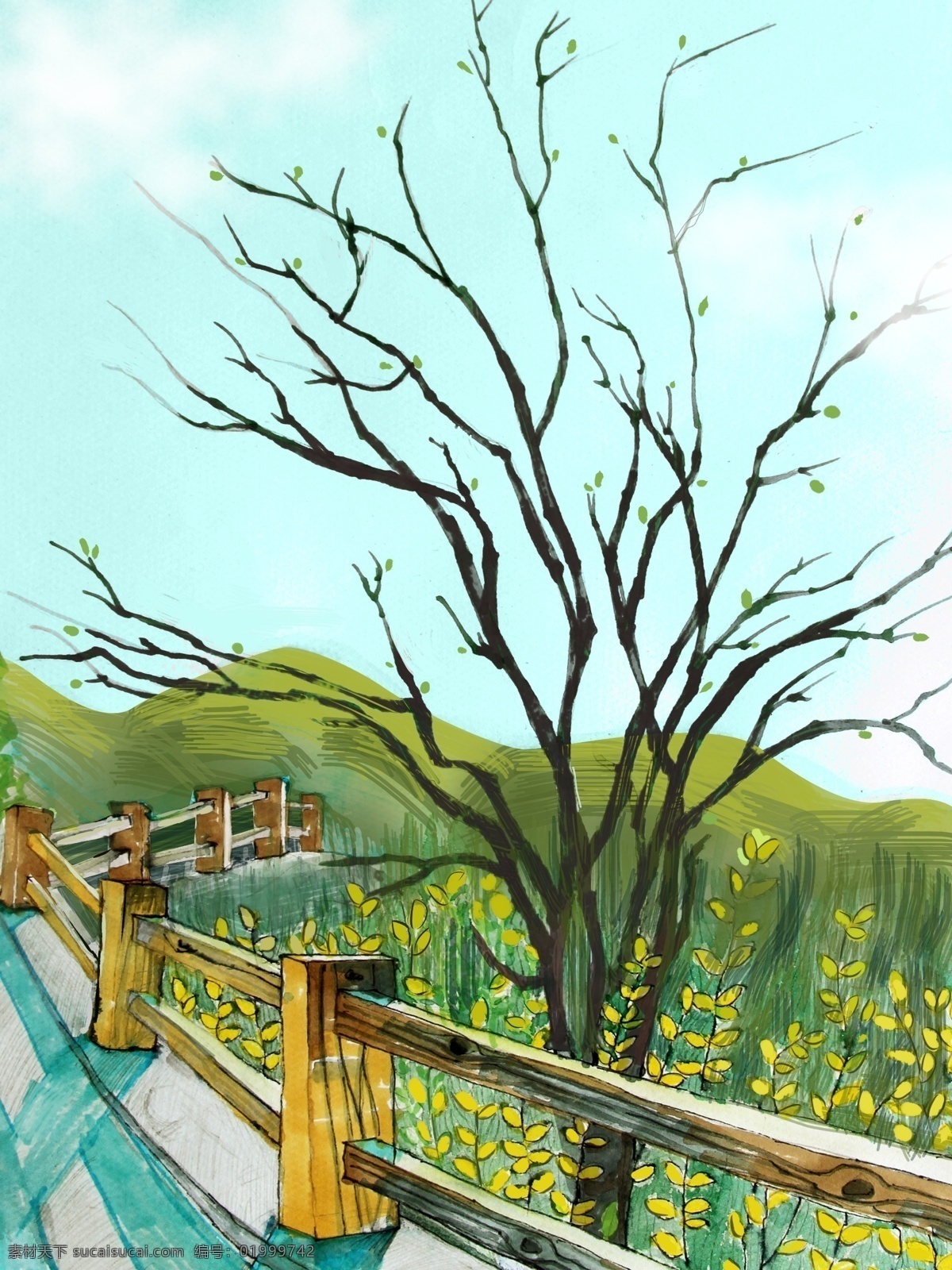 手绘 清新 林间 小路 插画 背景 树木背景 道路背景 插画背景 手绘背景 卡通背景 林间小路 通用背景