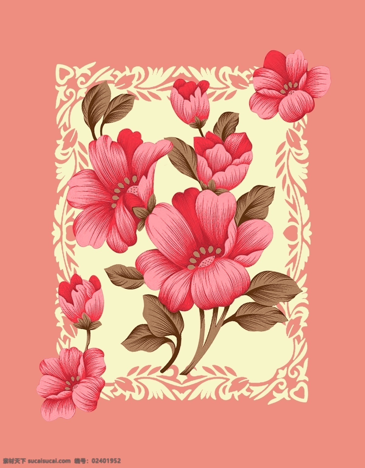 毛毯花型 设计图 花纹底纹 花卉花朵 撇丝花 家纺设计 分层