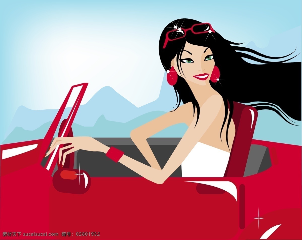 妇女女性 高贵 贵族 美女 女孩剪影 跑车 矢量人物 夏日 性感 开车 休闲 矢量 模板下载 psd源文件