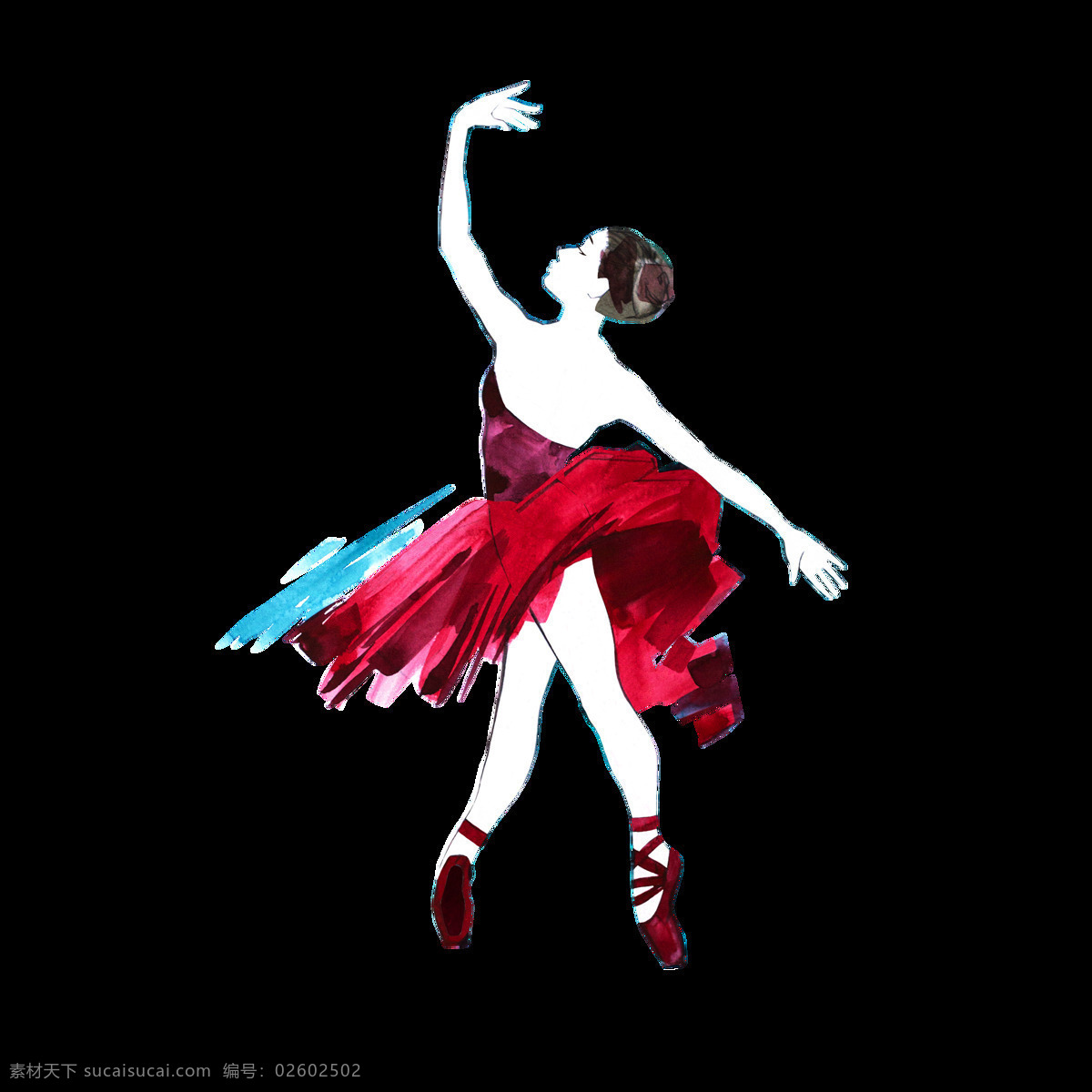手绘 跳 芭蕾舞 女孩 装饰 红裙 红色 免扣素材 水彩 跳舞 透明素材 装饰图片