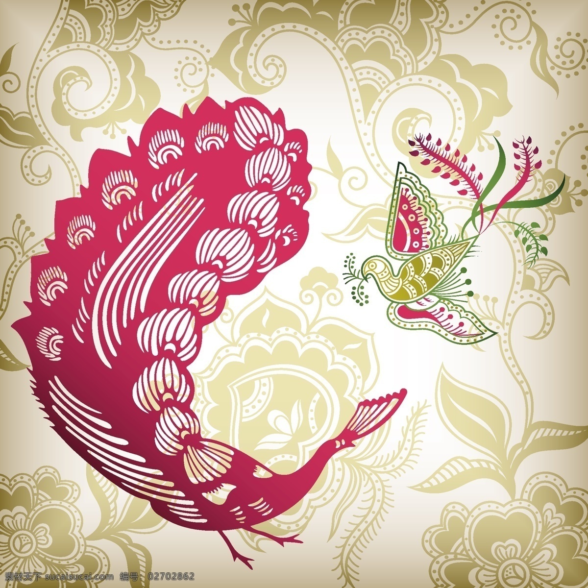 矢量 中国 风 凤凰 花纹 背景 古典 孔雀 矢量素材 中国风 矢量图 花纹花边
