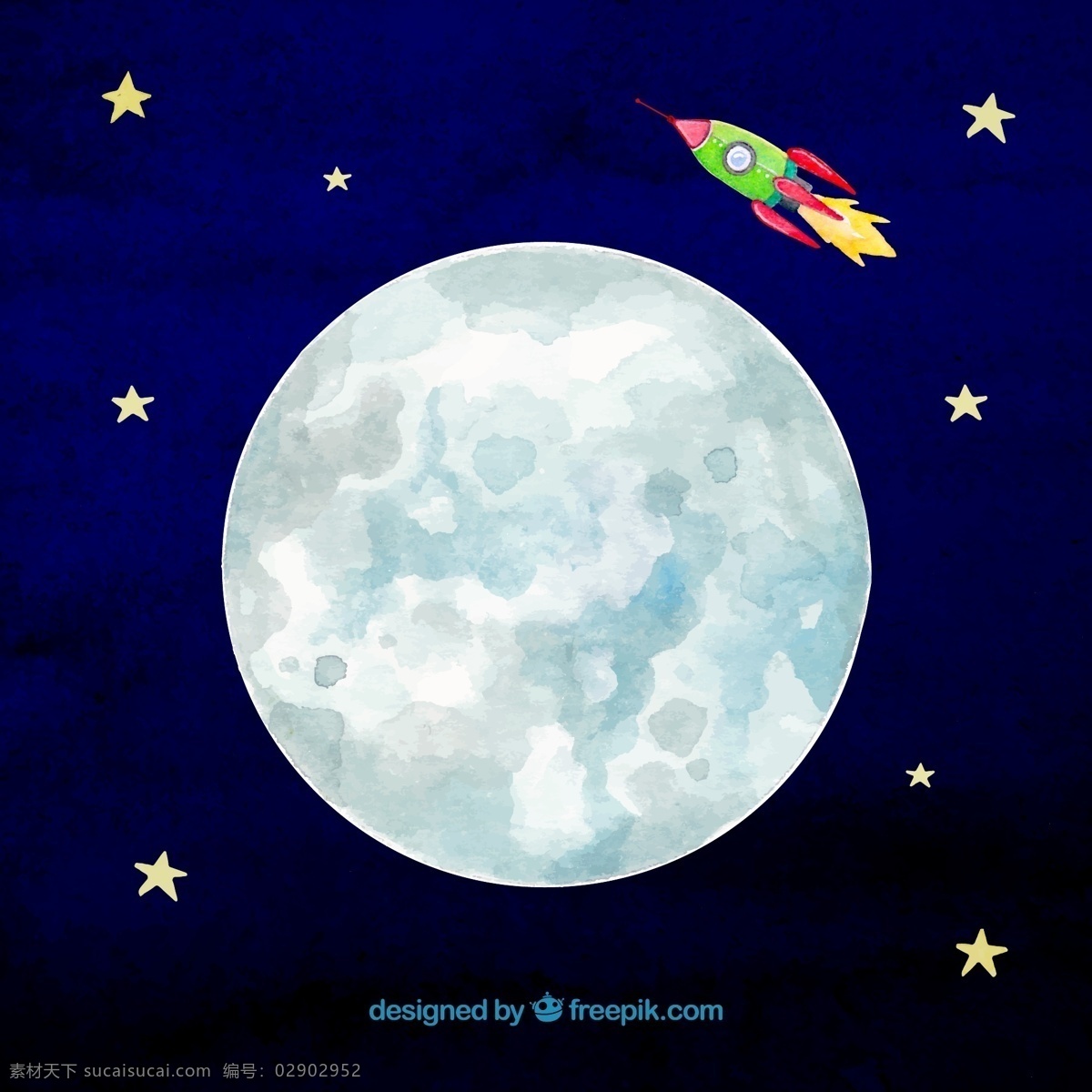 创意 太空 中 月球 火箭 矢量图 星星 月亮 文化艺术 节日庆祝