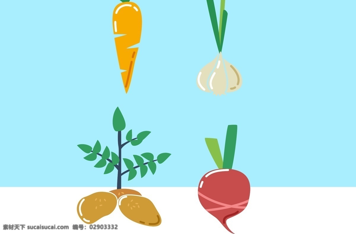 卡通 矢量 正在 生长 土豆 大蒜 萝卜 胡萝卜 正在生长的 植物 蔬菜 幼儿园 农作物 绘本儿童 早教卡片