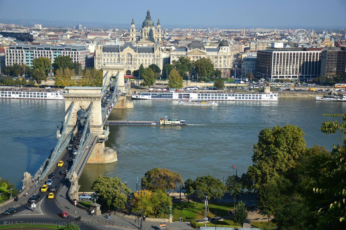 布达佩斯 多瑙河 河面 游船 老桥 车辆 河滨大道 城区 各种建筑 蓝天 景观 旅游摄影 畅游世界 旅游篇 国内旅游