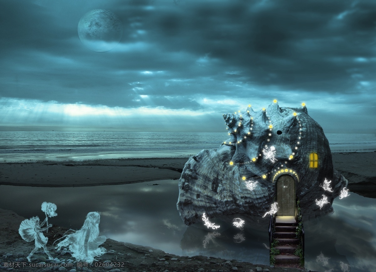 魔幻海螺之家 蓝色 大海 分层 源文件