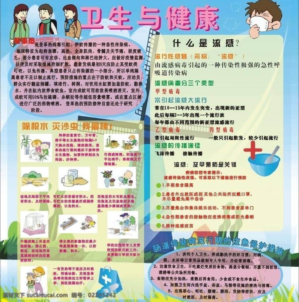 卫生 健康 流感 宣传栏 展板模板 卫生与健康 甲型病毒 乙型病毒 肠道传染病 灭沙虫 矢量 其他展板设计
