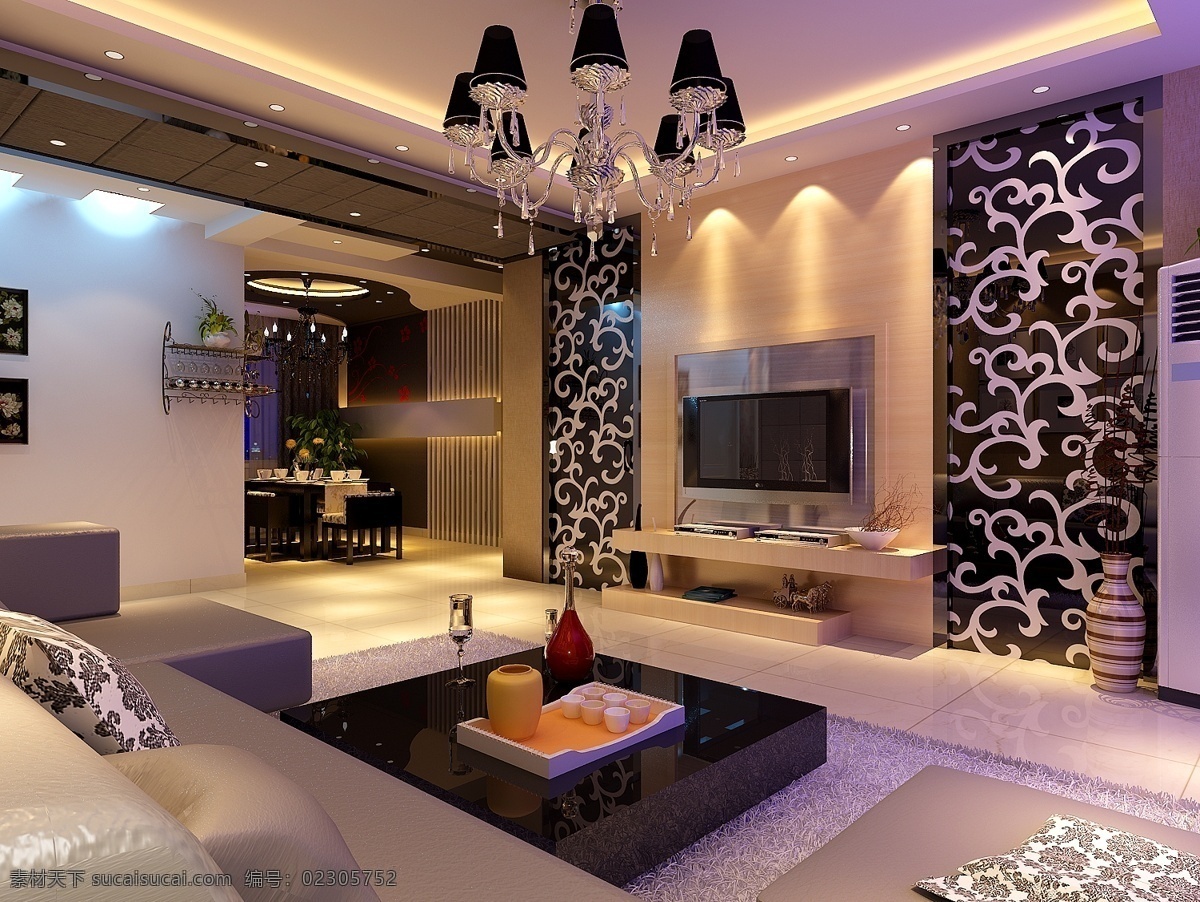 客厅 家装设计 灯具模型 电视机 沙发茶几 室内设计 3d模型素材 室内装饰模型
