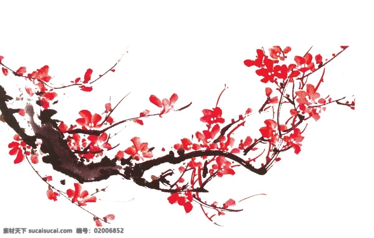 手绘梅花元素 手绘 水墨 中国风 红梅 树枝