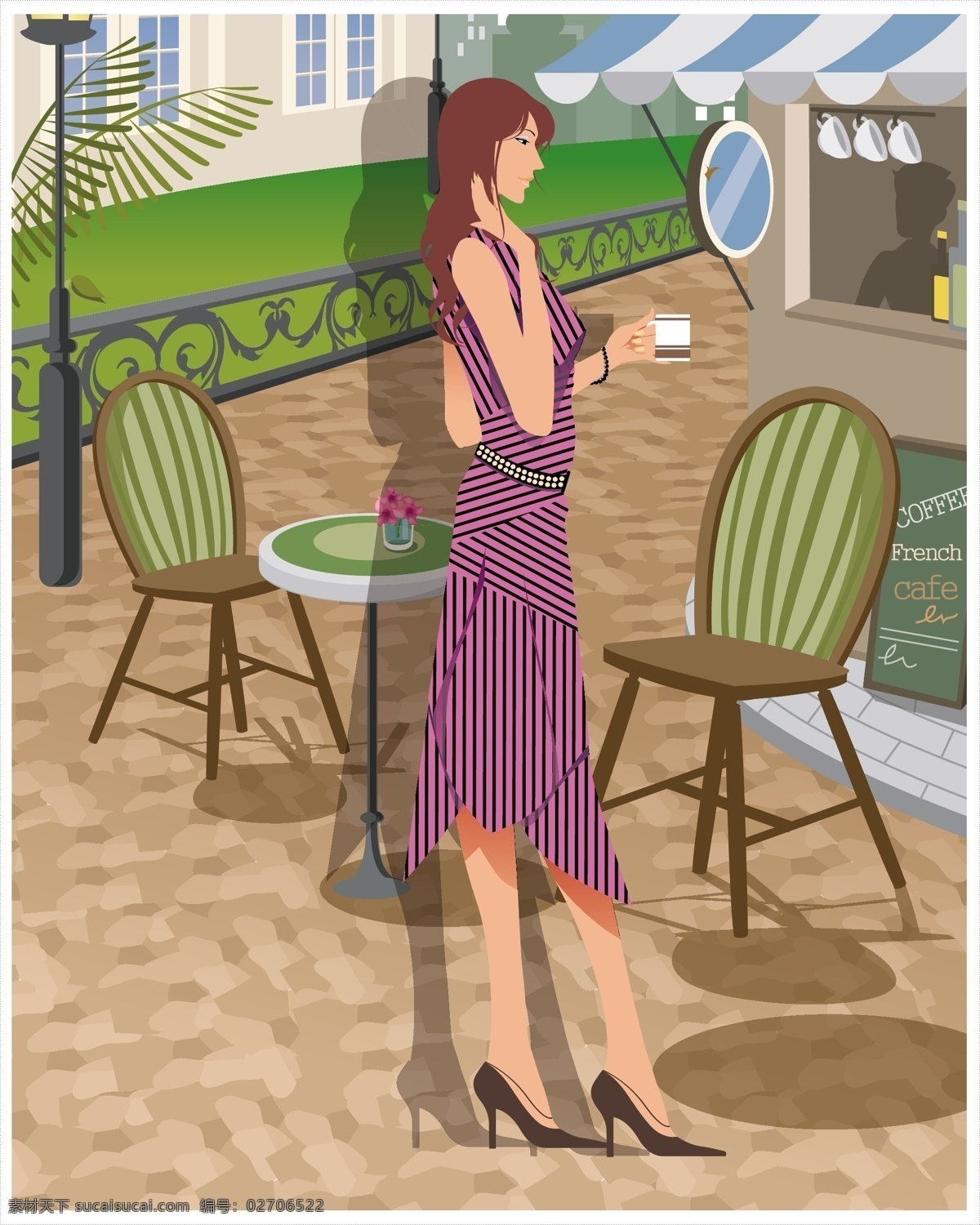 cdr矢量图 插画 插画人物 长发美女 动漫人物 妇女女性 咖啡 卡通美女 卡通人物 时尚矢量插画 矢量人物 矢量卡通 连衣裙 桌椅 矢量插画 矢量卡通人物 矢量美女 矢量女人 其他人物 矢量图库 精品制作 矢量 插画集