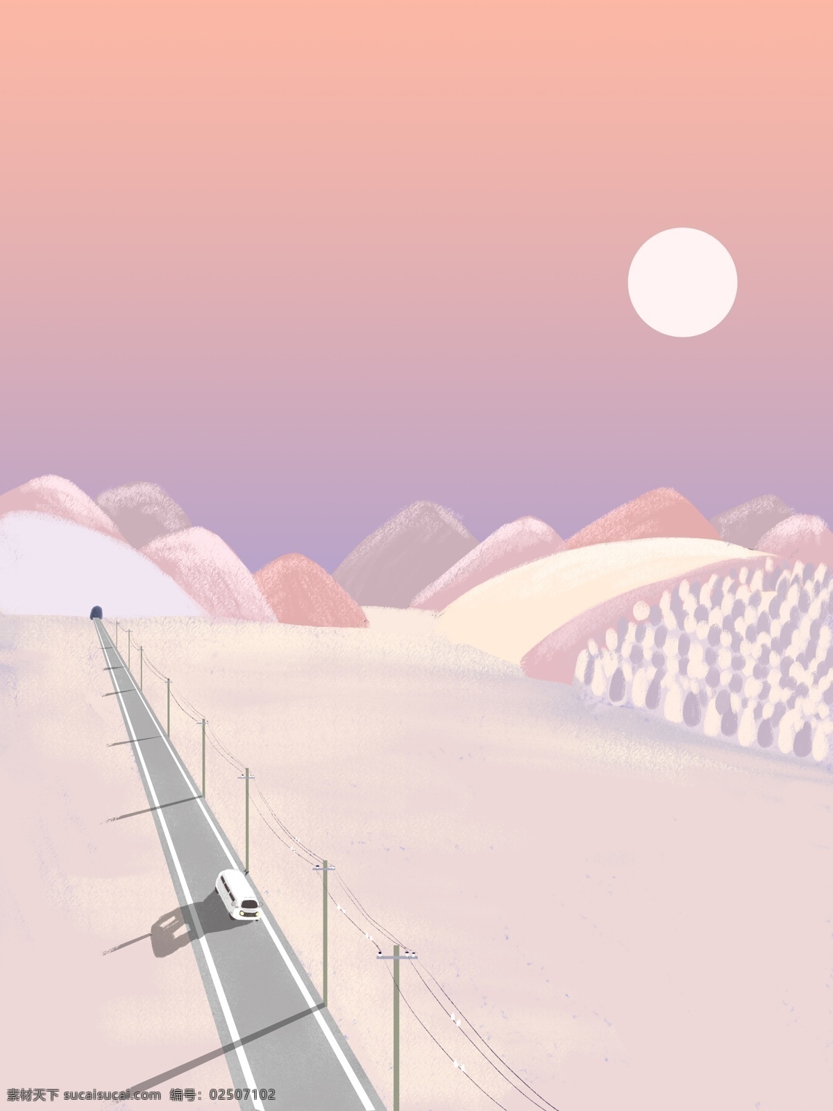 唯美 黄昏 大雪 公路 手绘 背景 渐变 天空 背景素材 街道 雪山 冬天背景 24节气 广告背景 雪地背景 冬天你好