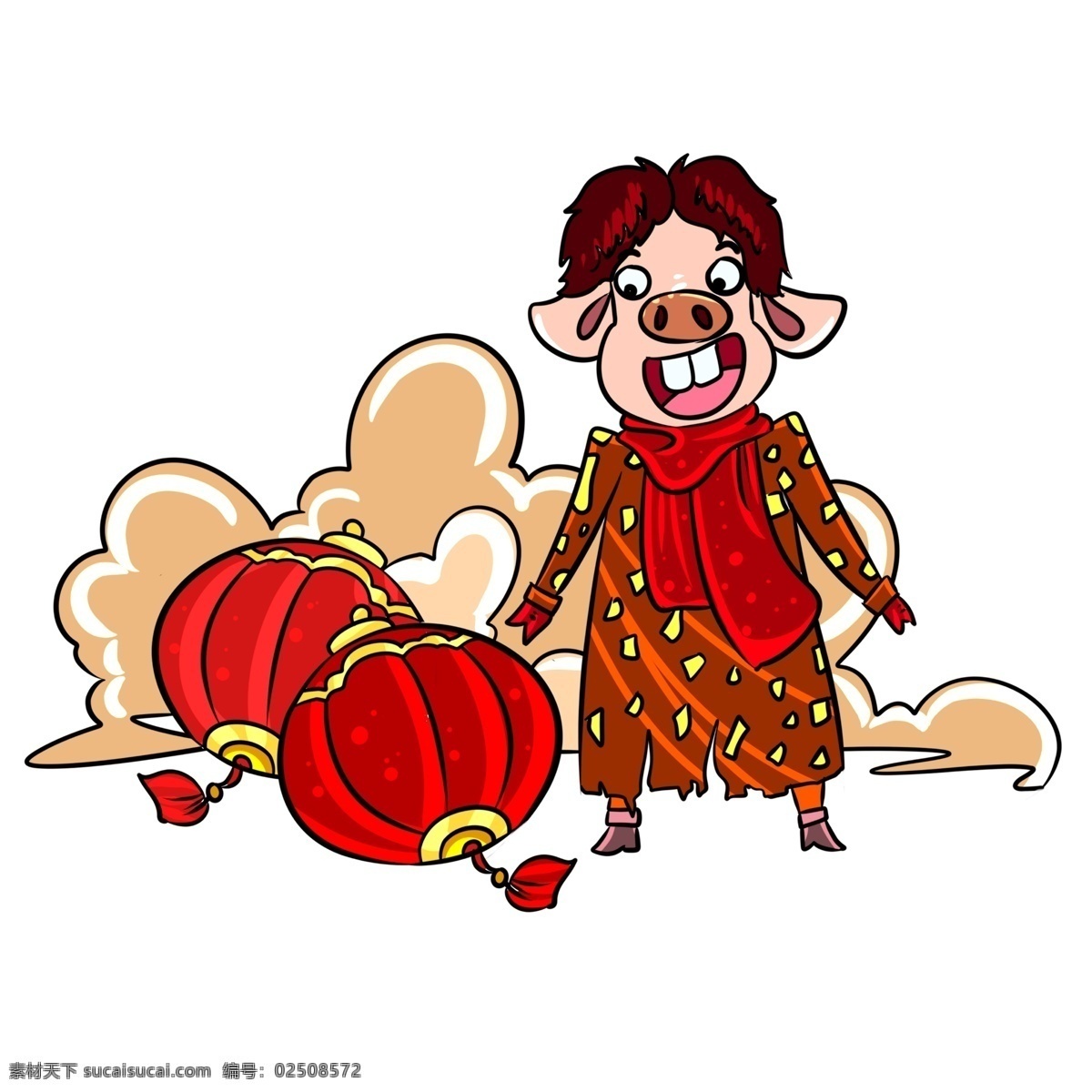 农历 猪年 新年 大 灯笼 手绘 插画 放假 晚会 春节 元旦快乐 新年快乐 2019 假期 欢度假期 庆祝元旦 快乐假期