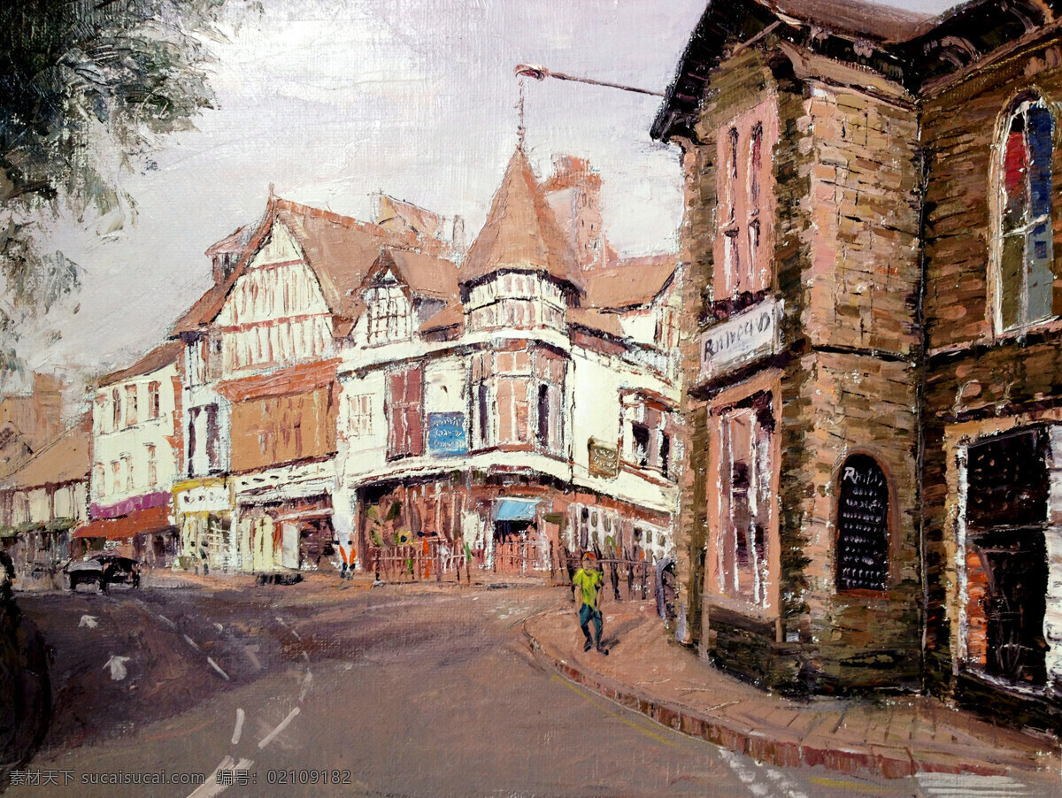 城市 房子 绘画书法 楼房 马路 美术 文化艺术 古城街景 油画 街市 行人 油画艺术 油画作品38 家居装饰素材