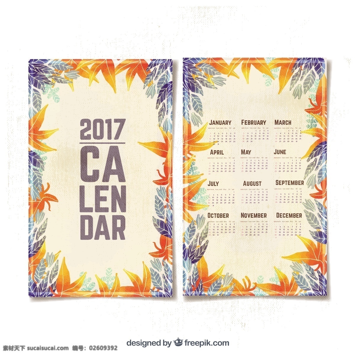 水彩花日历 水彩 日历 学校 2017 模板 树叶 数字 时间 十二月 计划 时间表 日期 策划者 日记 年 日 十一月 一月