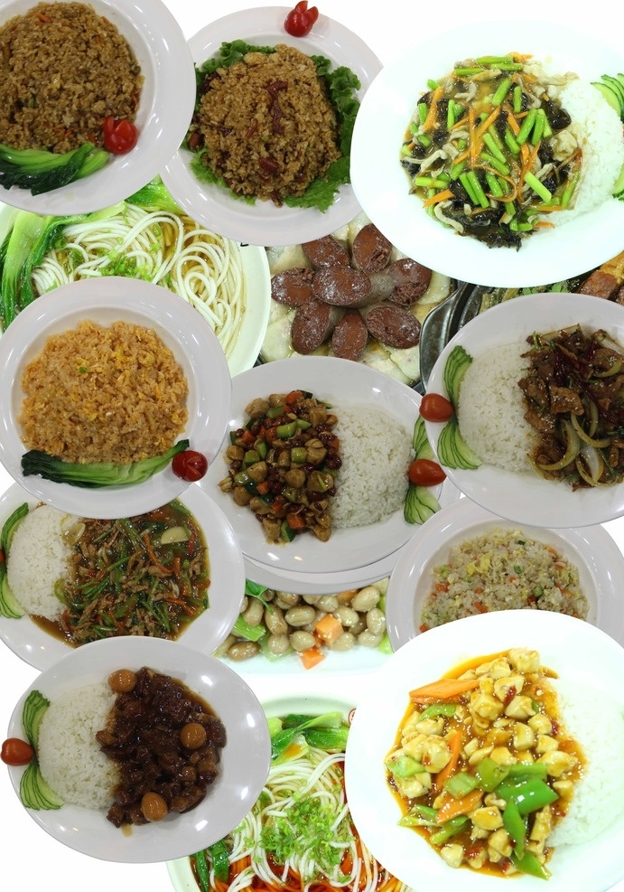 菜图套餐 血肠 盖饭 重庆小面 花生米 红烧肉 冷面 肉丸 砂锅豆腐 卤肉饭 分层