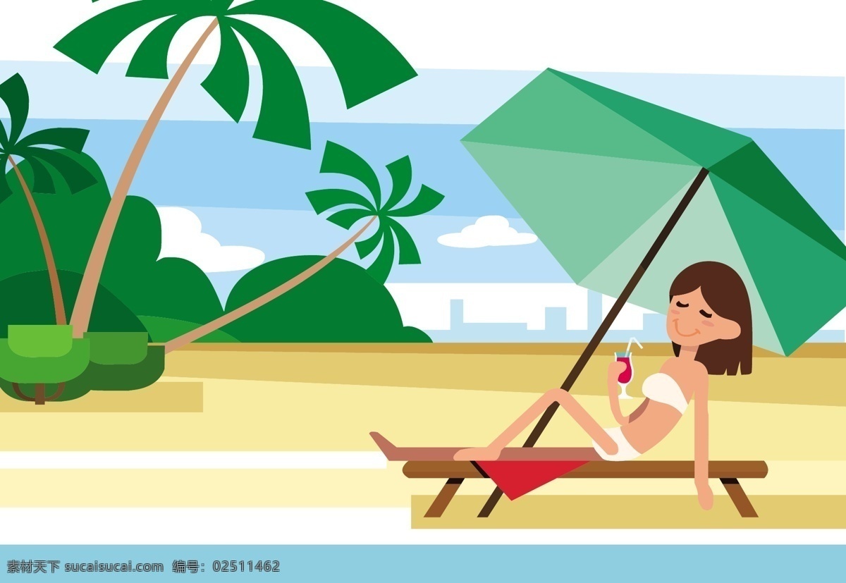 扁平 休闲度假 插画 度假 假期 度假图标 夏季 夏季素材 矢量素材 海滩 沙滩 度假插画 旅行