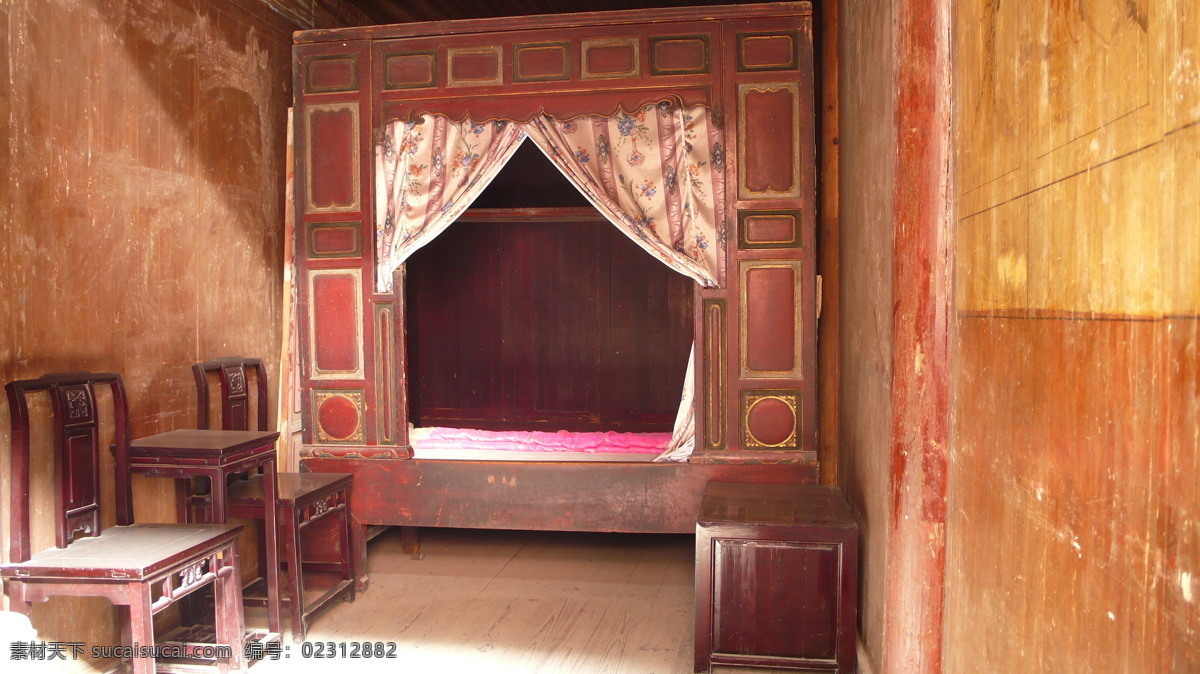古代室内 床古典木质 建筑园林 室内摄影 摄影图库