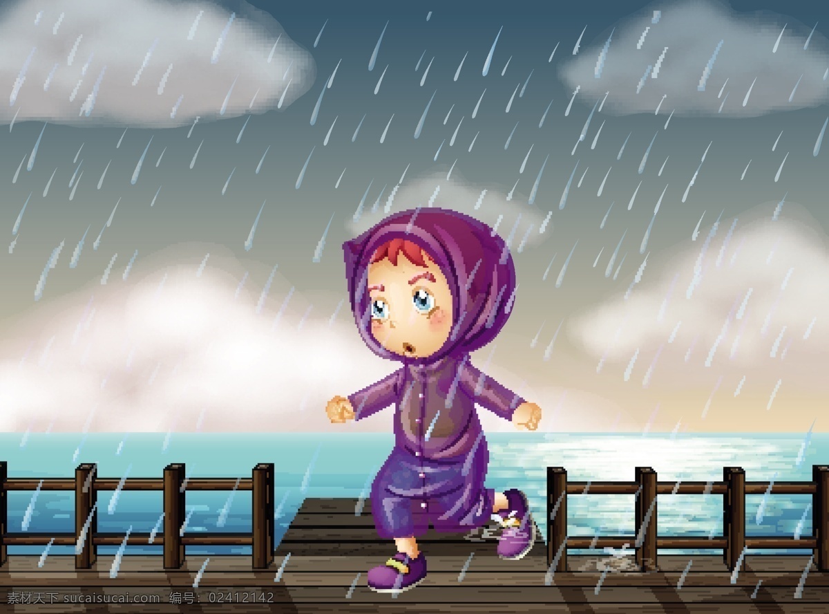 穿雨衣的儿童 雨衣 下雨天 儿童 学生 可爱 卡通 手绘 儿童素材 雨天 雨季 卡通设计