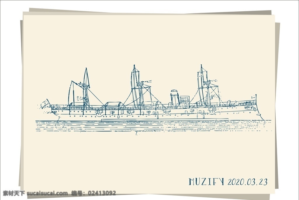 邮轮手绘稿 舰船 邮轮 海上交通工具 复古船舶 手绘稿 海浪 素描画 海景 现代科技 交通工具