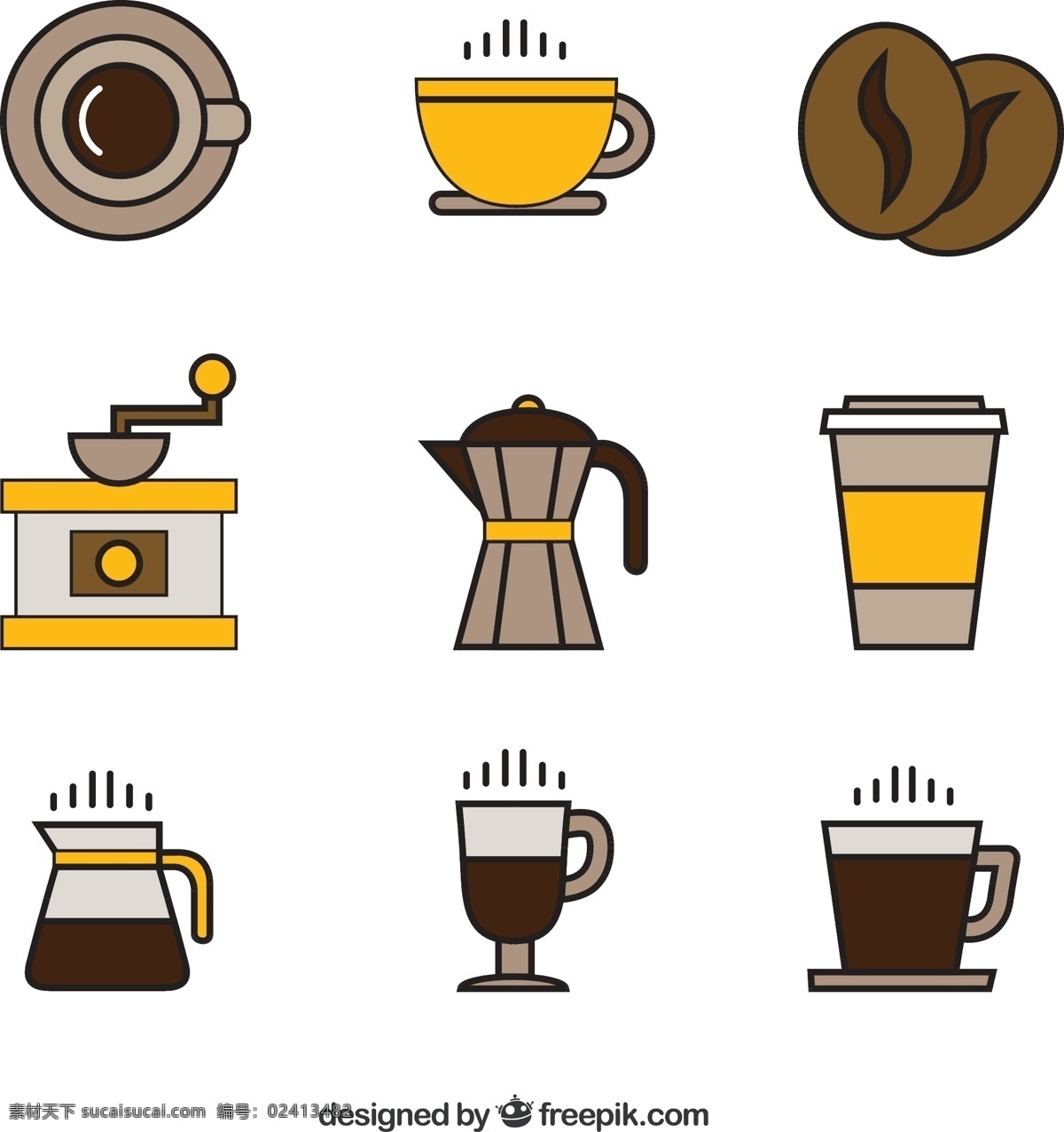 款 咖啡 元素 图标 矢量 咖啡豆 咖啡杯 咖啡壶 外卖咖啡 矢量图...