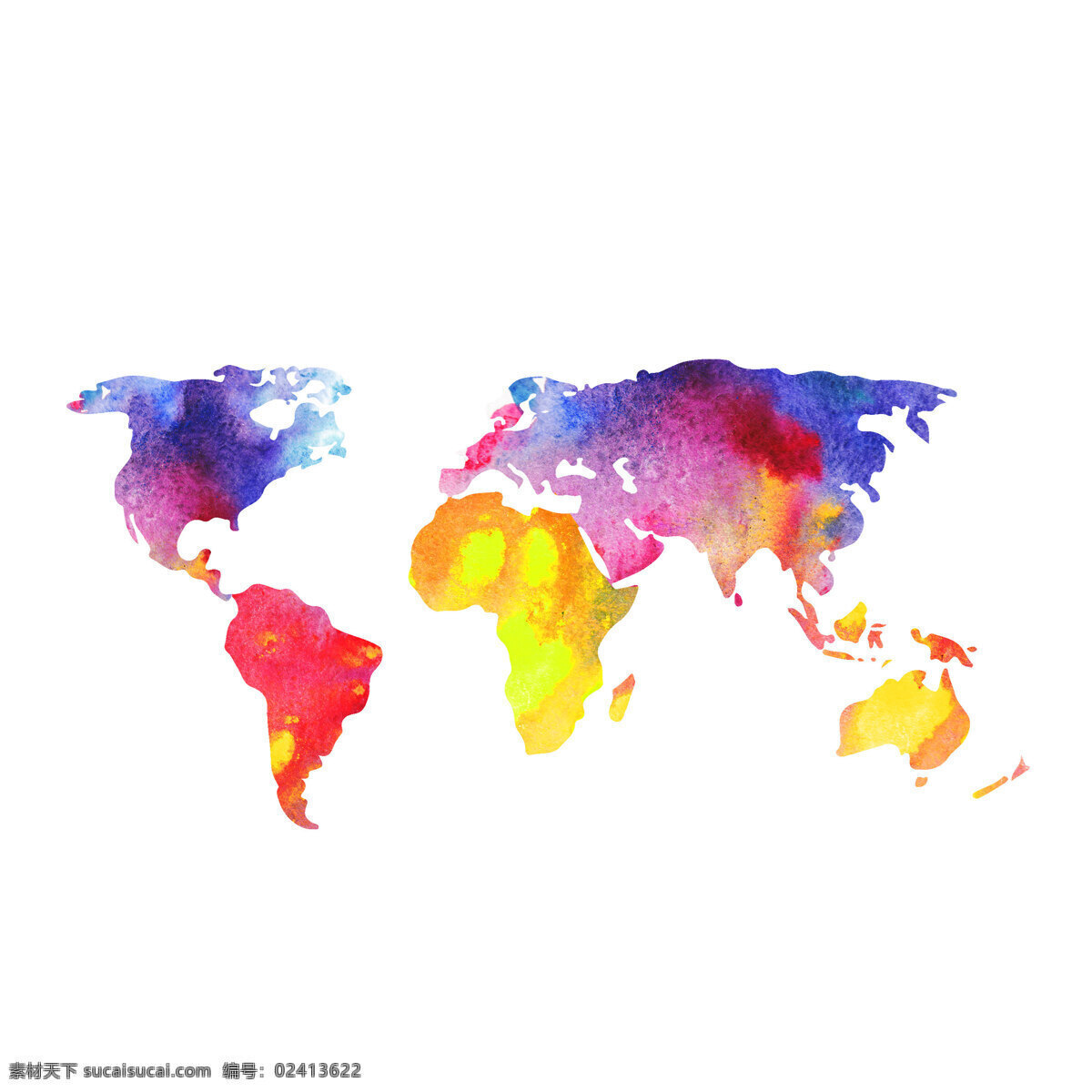 世界地图 矢量 画 水彩画 白色