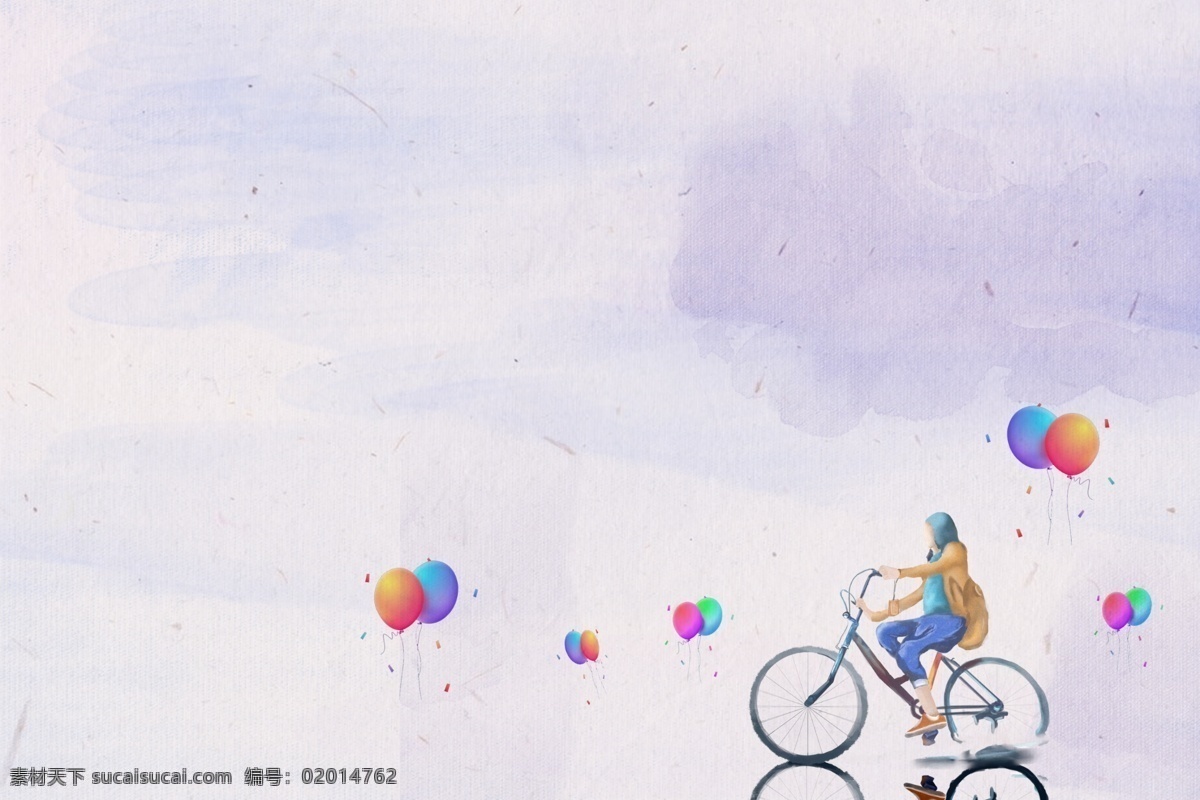 唯美 手绘 骑车 女孩 背景 小清新 手绘背景 水彩背景 紫色背景 骑车女孩