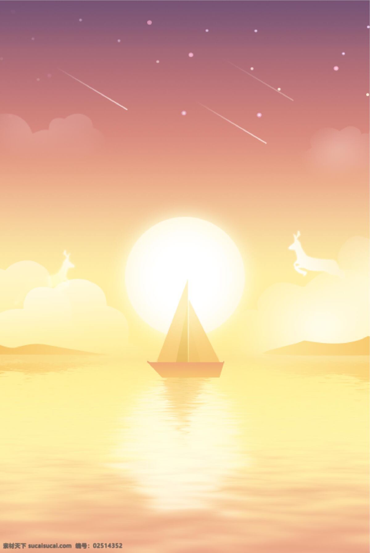 帆船图片 插画 背景 海报 元素 动漫动画