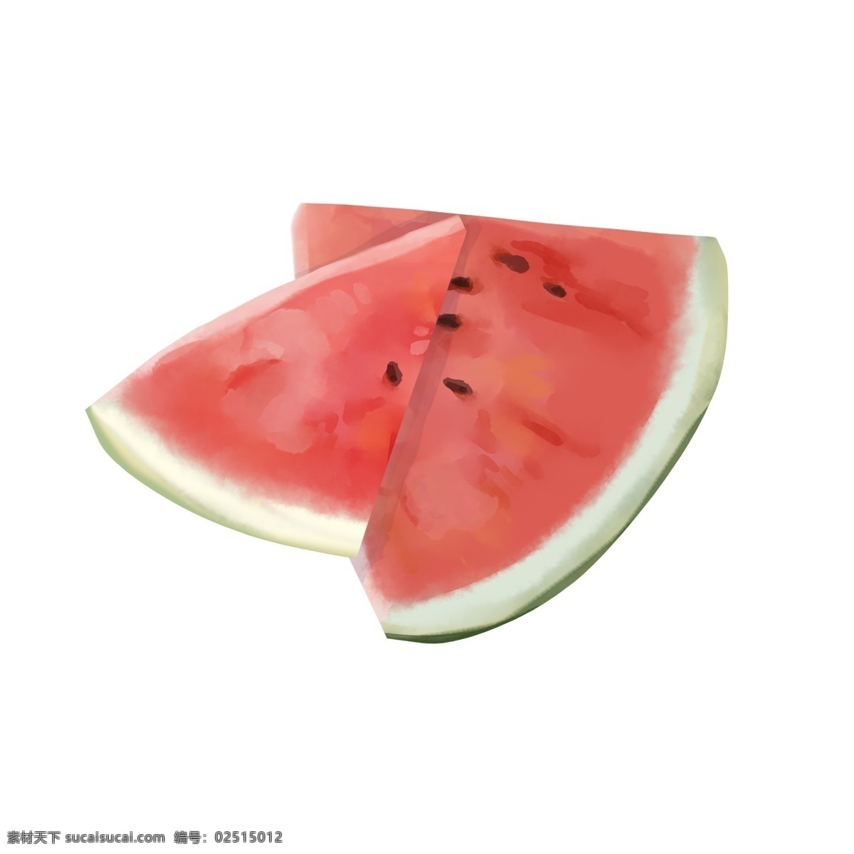 两 块 写实 类 西瓜 手绘 两块 两片 插画 可口的 夏天 水果 仿真 解渴 食物 红色 夏季 免抠 分层