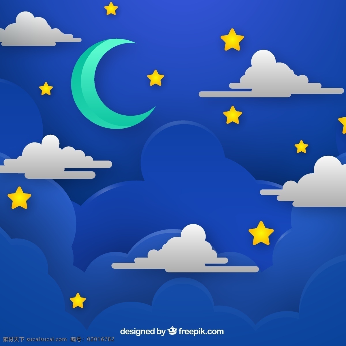 创意 夜晚 天空 月亮 云朵 星星 动漫动画 风景漫画