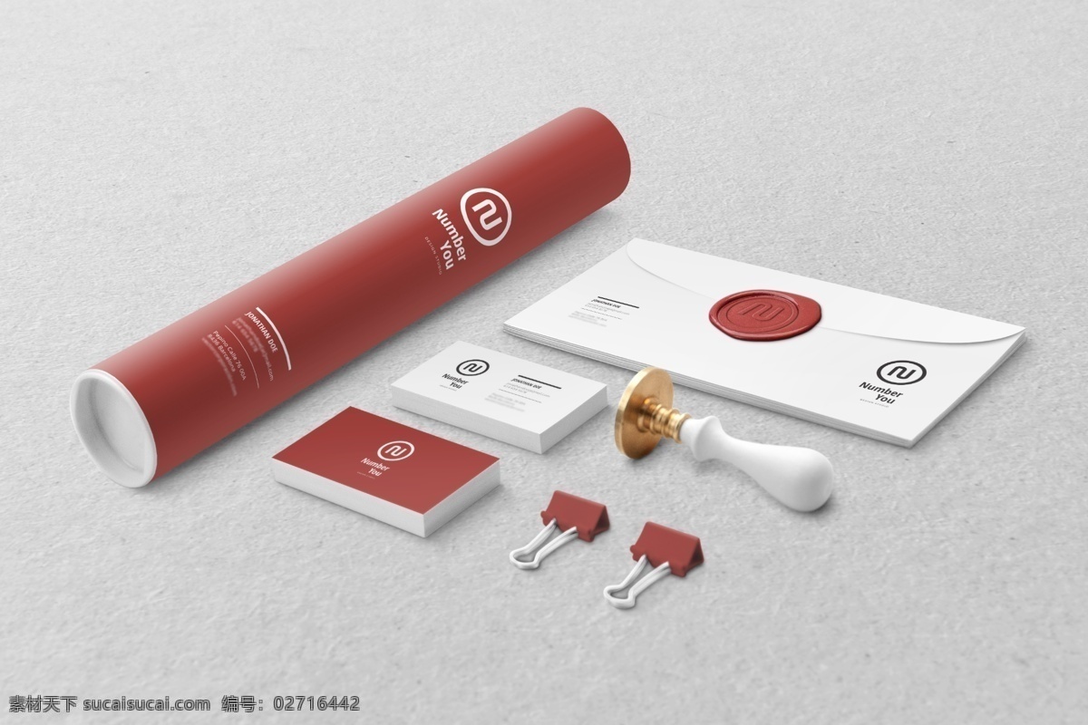 红白色 企业 vi 样机 模板 企业形象 信封 名片 卡片 印章 样机模板 vi样机 卷筒 个人名片 夹子