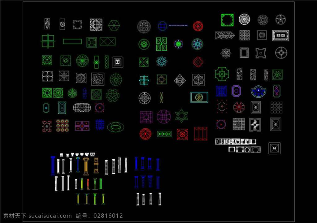 拼花 造形 柱 l 图集 cad 图纸 建筑图纸 源文件 施工 设计图 施工图 图纸模板下载 豪华别墅 dwg 黑色