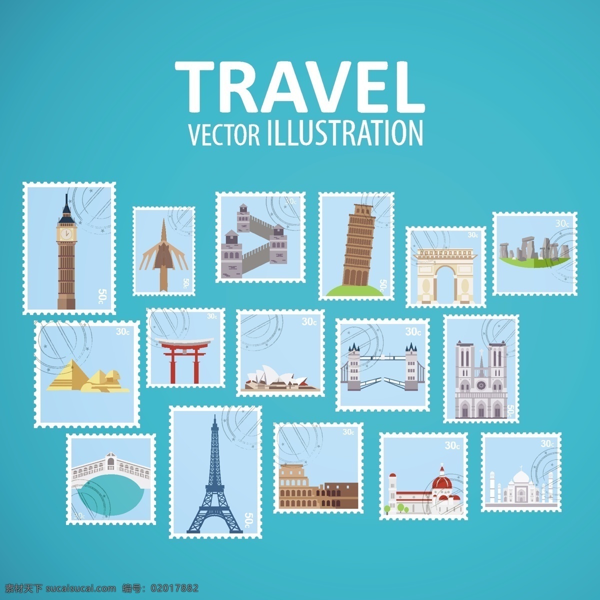 世界 地标 邮票收藏 标识 旅游 城市 建筑 邮票 图标 贴纸 巴黎 日本 印度 伦敦 中国 墨西哥 意大利 非洲 纽约 青色 天蓝色