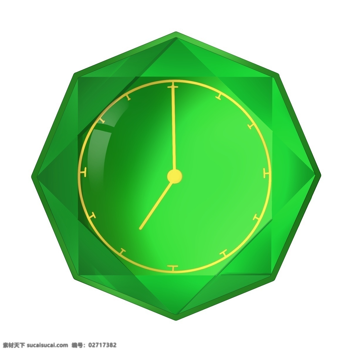 大 颗 绿色 钻石 钟表 翠绿色 彩钻 切割 棱角 闪光 光感 立体 时钟 时间 时光 24小时 奢华 华丽 装饰 免扣png