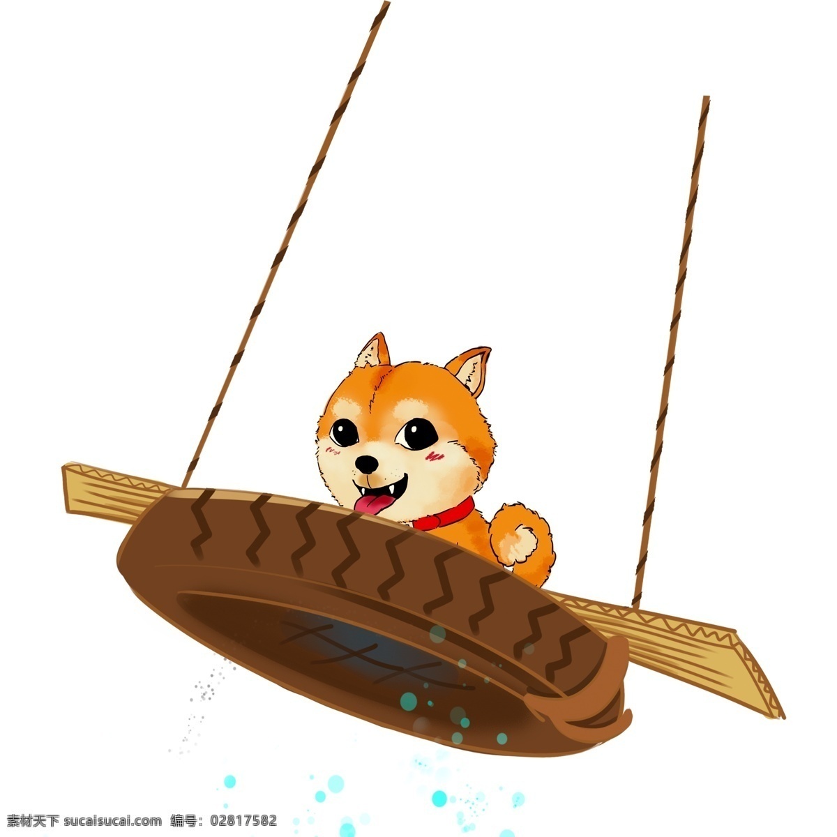 彩绘 可爱 荡秋千 小狗 插画 漫画 宠物 柴犬 萌宠 插画设计