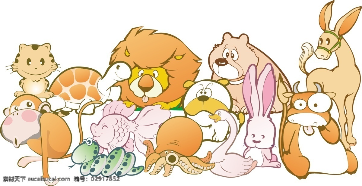 动物 插图 种 猴子 狮子 兔子 乌龟 驴子等 矢量图 其他矢量图