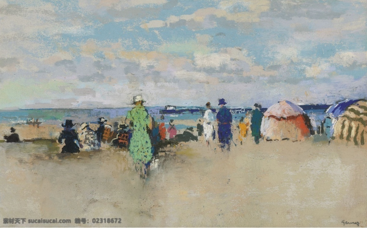 trouville 大师 画家 风景画 静物 油画 建筑 装饰画 beach the on scene gernez paulelie 人物 高清 西方 国外 现代 家居装饰素材
