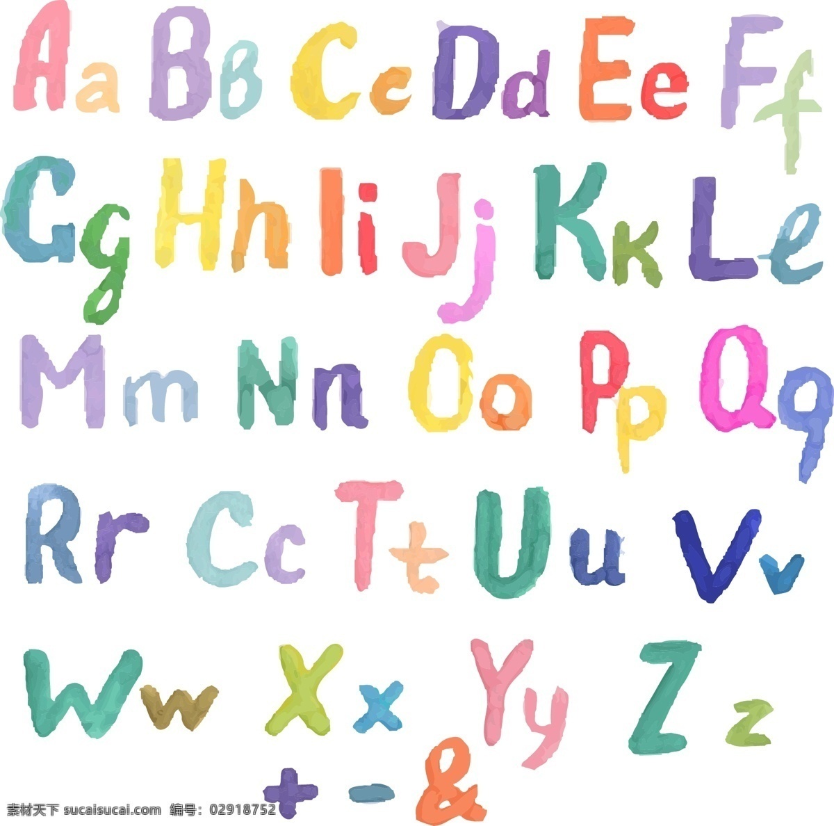 彩色 大小写 字母 大小写字母 水彩 英文字母