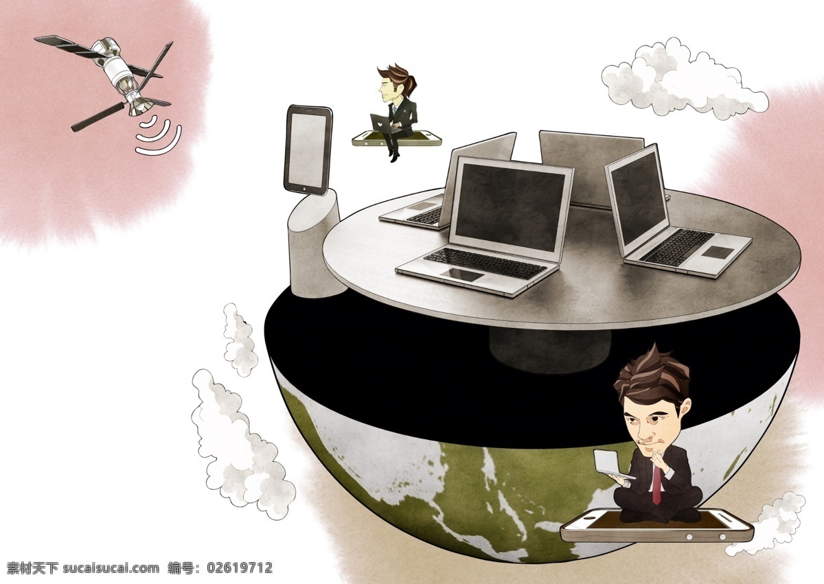 电子商务插画 商务金融 金融插画 金融贸易 金融漫画 商务人士 职业人物 商务男士 卫星 科技金融 psd素材 白色