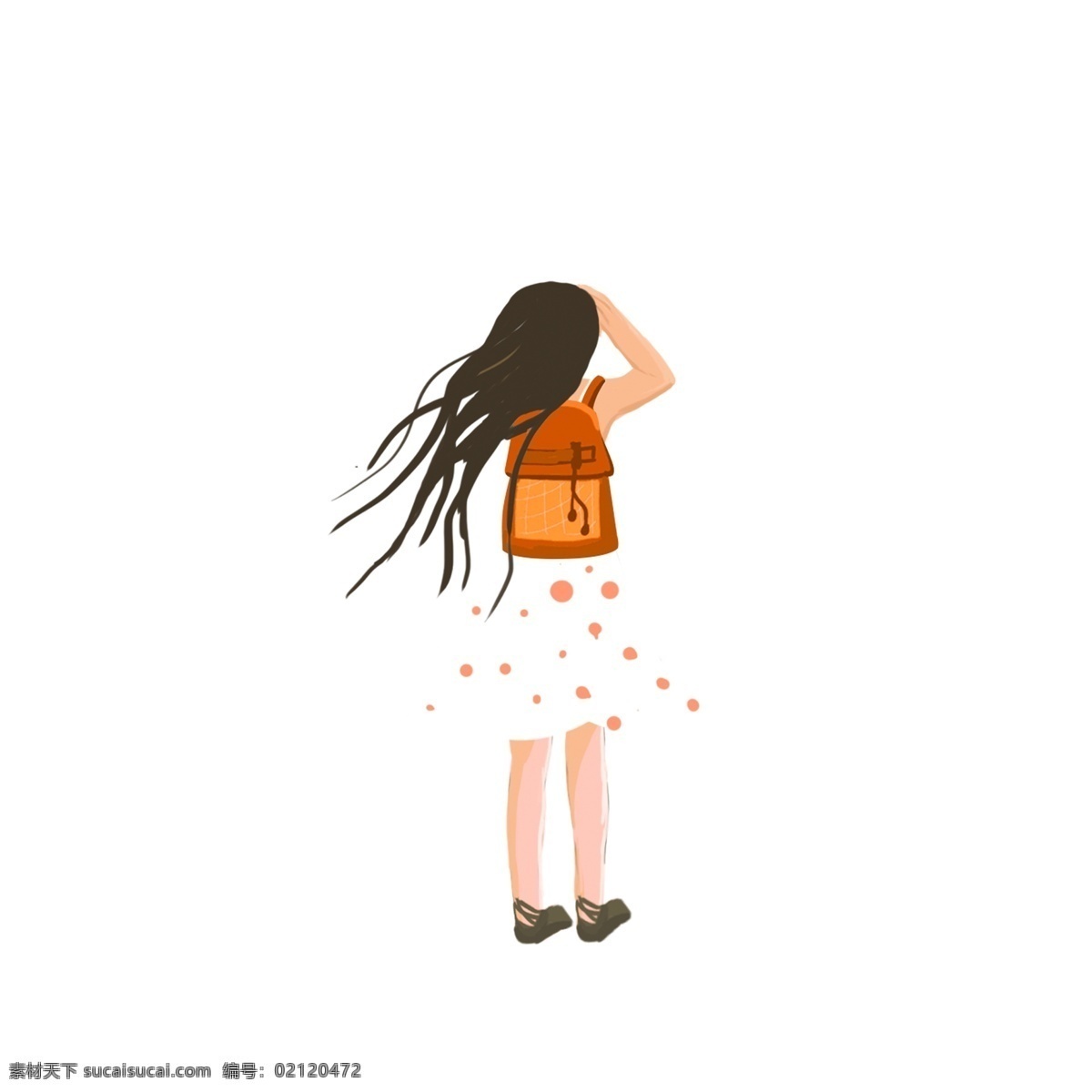 可爱 背着 书包 小女孩 插画 人物 商用 元素 简约 背影 学生 手绘 人物设计 插画元素